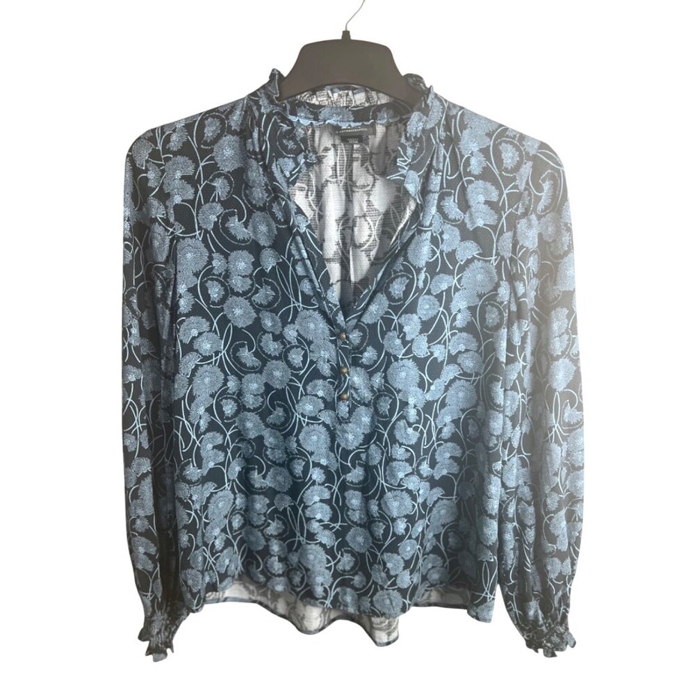 Anthropologie Maeve Collette Peasant Floral Black-Blue Blouse Small Long Sleeve - Picture 2 of 12